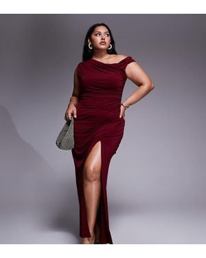 Tfnc Plus Vestido Semilargo Color Guinda Asimétrico Con Abertura Hasta El Muslo De -Rosa - Rojo