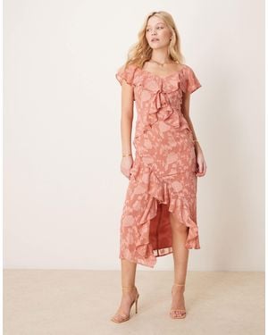 Pretty Lavish Ruffle Jacquard Midaxi Dress - Pink