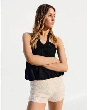Bershka Sequinned Mini Shorts - Red