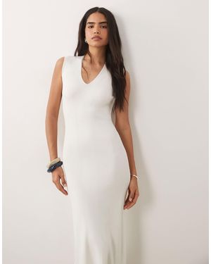 Mango Compact Knit Sleeveless Midi Dress - Natural