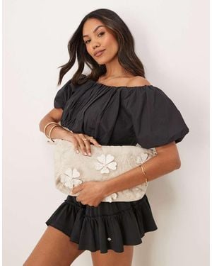 ASOS Floral Embellished Ruched Pouch Clutch Bag - Black