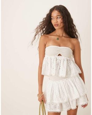 Iisla & Bird Shirred Cut Out Broderie Beach Top Co-ord - Natural