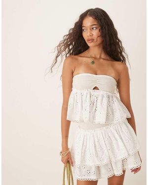 Iisla & Bird Shirred Cut Out Broderie Beach Top Co-ord - Natural
