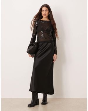 Mango Satin Maxi Skirt - Black