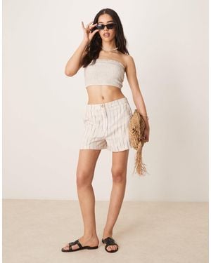 ASOS Relaxed Dad Shorts With Linen - Natural