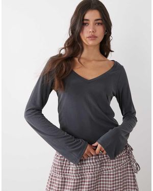 Monki Zachte Top Met V-Hals - Grijs