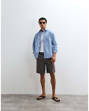 Mango Pin Stripe Tailored Shorts - Blue