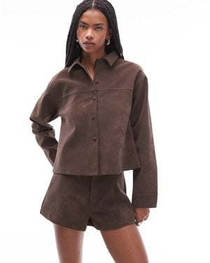 ASOS Mix & Match Textured Leather-look Micro Shorts With Seam Detail - Brown