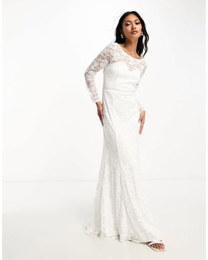 Little Mistress Bridal Lace Detail Maxi Dress With Bow Back - White