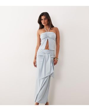 The Frolic Exclusive Slinky Halterneck Ruched Detail Split Front Top - White