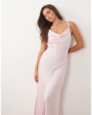 Vila Halter Cowl Neck Satin Maxi Dress - Pink