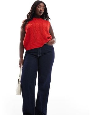 Yours Cropped Cable Knit Vest - Red