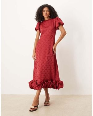 Sister Jane Puff Sleeve Bubble Hem Maxi Dress - Red