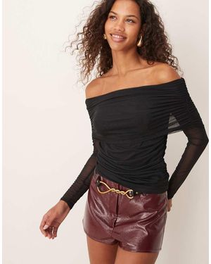 Abercrombie & Fitch Mesh Off Shoulder Long Sleeve Top - Black
