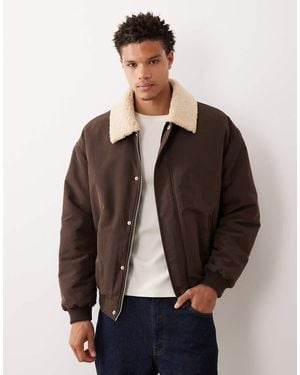 ASOS Coach Jacket With Contrast Faux Shearling Collar - Brown