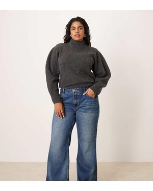 ASOS Vaqueros De Corte Holgado Acampanado Con Lavado Oscuro Medio De Asos Design Curve-Azul
