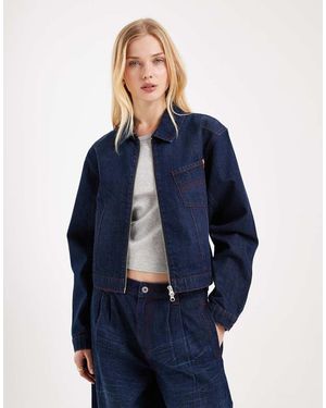 Collusion Circular Design Collection Boxy Crop Denim Jacket Co Ord - Blue