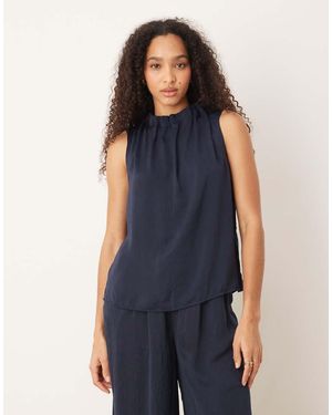 Aware Pleated High Neck Detail Sleeveless Top Co-ord - Blue