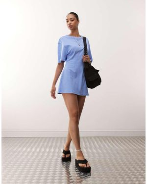 Monki Vestido Estilo Camiseta Con Cintura Entallada De - Azul
