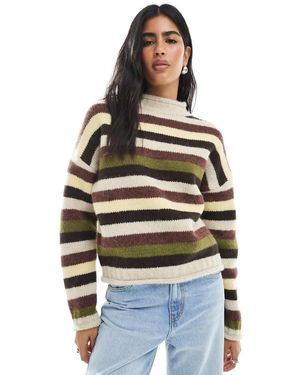 Daisy Street Maglione A Collo Alto A Righe Con Fondo Arrotolato - Grigio