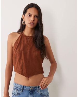 Mango Teen neckholder-top mit stickerei und quastendetail - Braun