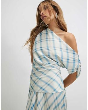 River Island Check Off The Shoulder Top - Blue