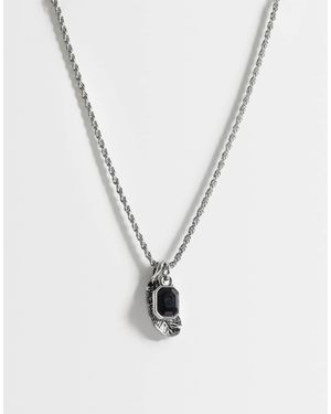 ASOS Black Stone And Feather Pendant Necklace - White