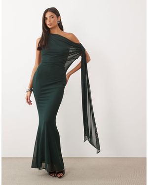 TFNC London Mesh Draped One-shoulder Tie-detail Maxi Dress - Blue