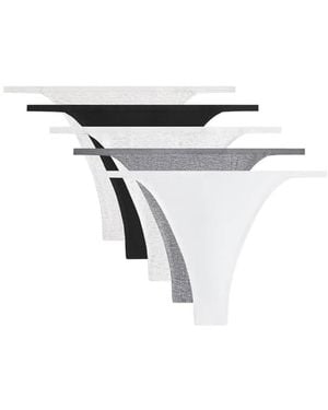 Oysho 5 Ribbed Cotton Blend Thongs - White