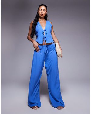 Kaiia Exclusive Wide Leg Drawstring Waist Pants - Blue