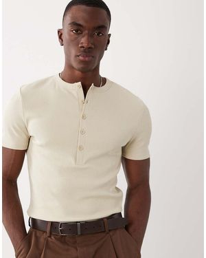 ASOS Muscle Fit T-shirt With Henley Neck - Natural