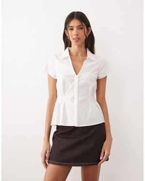 Gina Tricot Cotton Rich Cinched Waist Crinkle Blouse - White