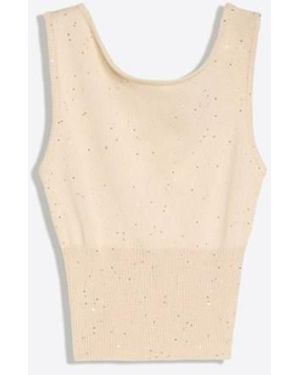 Bershka Sequin Knit Boat Neck Top - White