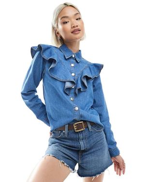 Miss Selfridge Chambray Western Jasje Met Ruches - Blauw