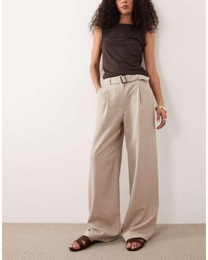 Miss Selfridge Tailored Wide Leg Buckle Trousers - Natural