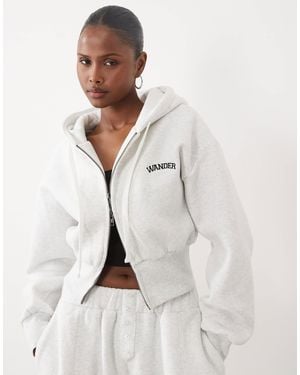 Wanderdoll Sloane Premium Cropped Zip Through Hoodie - White
