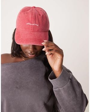 ASOS Washed Still On My Mind Embroide Slogan Cap - Pink