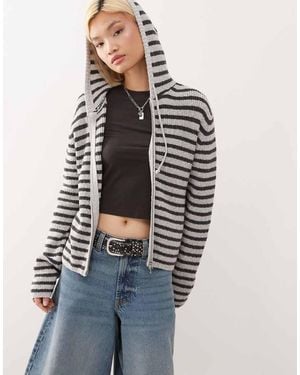 Weekday Sudadera A Rayas Grises Y Negras De Corte Slim Con Capucha De -Negro - Azul