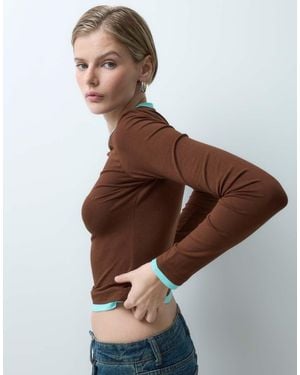 ASOS Top Met Ronde Hals, Lange Mouwen En Dubbele Laag - Bruin