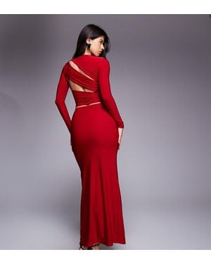Kaiia Exclusive Double Layered Slinky Cut Out Back Detail Long Sleeve Maxi Dress