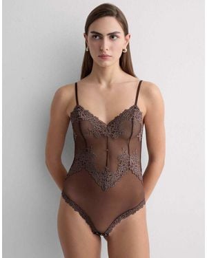 Intimissimi Pretty Flowers Lace And Tulle Body - Brown