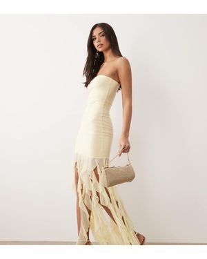 Kaiia Exclusive Textured Mesh Bandeau Ruffle Hem Maxi Dress - Natural
