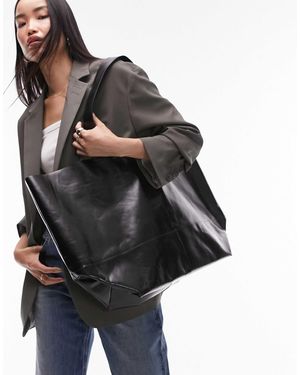 TOPSHOP Lucy Leather Oversized Tote Bag - Black