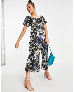 Hope & Ivy Puff Sleeve Wide Leg Jumpsuit - Blue