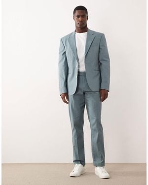 ASOS 100% Cotton Linen Look Slim Suit Pants - Blue
