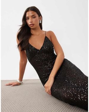 ASOS Sheer Sequin Slip Maxi Dress - Black