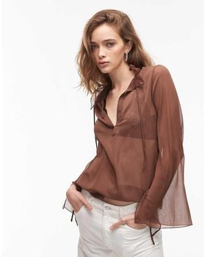 ASOS Crinkle Chiffon Fitted Shirt - Brown