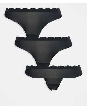 Brave Soul Set Van 3 Microvezel Strings Met Geschulpte Rand - Zwart