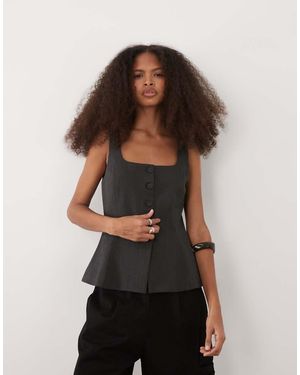 Mango Klume Textured Square Neck Vest Top - Black