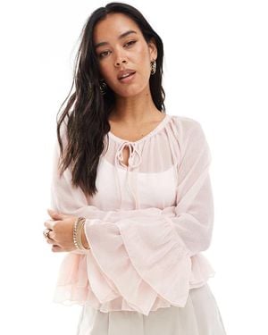 Vero Moda Ruffle Hem Boho Style Top - Pink